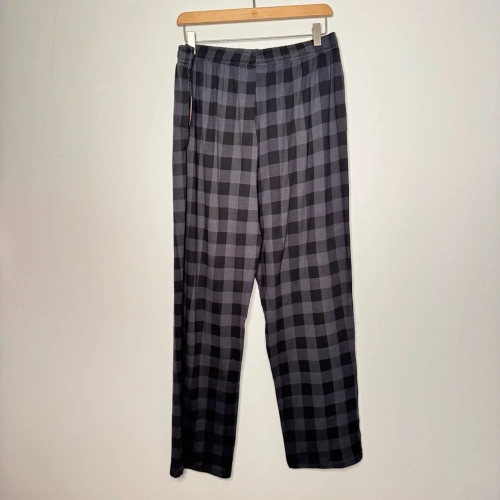 NWT Perry Ellis Portfolio Deluxe Touch Black Gray Plaid Pajama Lounge Pants L - Picture 4 of 9